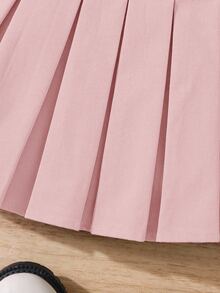 Young Girl Fashionable Versatile Solid Color Pleated Fitted Casual Skirt,Autumn - Pink - View 4