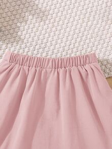 Young Girl Fashionable Versatile Solid Color Pleated Fitted Casual Skirt,Autumn - Pink - View 6