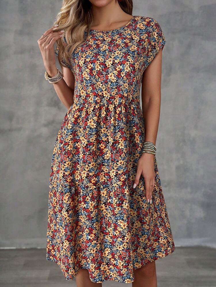 EMERY ROSE Women's Summer Casual Boho Ditsy Ditsy Floral Vacation Batwing Sleeve Dress,Summer DressesSpring Clothes Vacation Blue Floral Floral Vacation - Multicolor - View 6