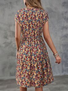 EMERY ROSE 女款夏季休閒波西米亞小碎花度假蝙蝠袖洋裝，夏季洋裝春季服飾度假藍色花卉 - 彩色 - 查看 8