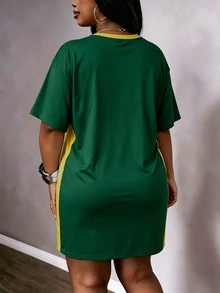 Slaydiva maglietta sportiva casual da donna con blocchi di colore verde & giallo della bandiera del Brasile, stampa vintage di numeri & lettere, top a maniche lunghe stile street per la stagione sportiva di inizio primavera, stile vintage nostalgico, stile Y2K, stile soft girl, abito sportivo taglie forti per la Gen Z - Multicolore - Visualizzare 2