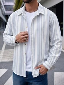 EASEVO 男士大尺碼休閒通勤條紋襯衫 - 彩色 - 查看 3