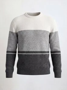 Manfinity Homme Sweater Lengan Panjang Leher Bulat Bergaris Blok Warna Gaya Retro Pria - MultiWarna - View 6