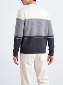 Manfinity Homme Sweater Lengan Panjang Leher Bulat Bergaris Blok Warna Gaya Retro Pria - MultiWarna - View 3