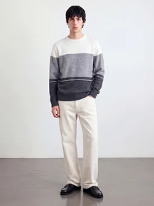 Manfinity Homme Sweater Lengan Panjang Leher Bulat Bergaris Blok Warna Gaya Retro Pria - MultiWarna - View 9