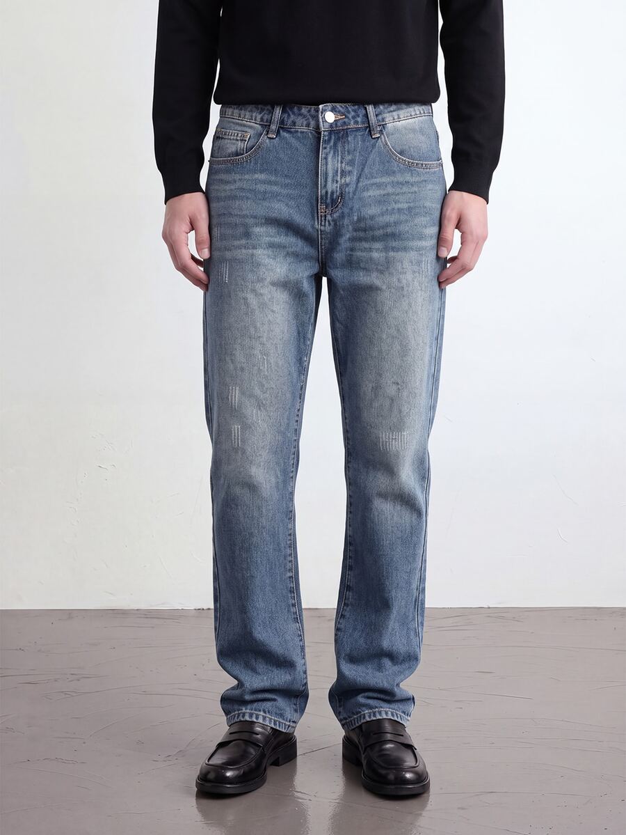 Manfinity Denimwave 男士美式復古水洗牛仔寬鬆寬腿長褲