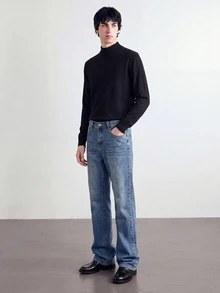 Manfinity Denimwave 男士美式復古水洗牛仔寬鬆寬腿長褲 - 黑色 - 查看 4