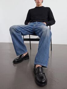 Manfinity Denimwave 男士美式復古水洗牛仔寬鬆寬腿長褲 - 黑色 - 查看 5