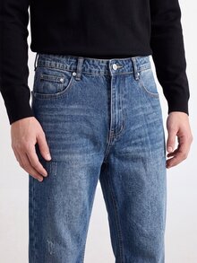 Manfinity Denimwave 男士美式復古水洗牛仔寬鬆寬腿長褲 - 黑色 - 查看 8