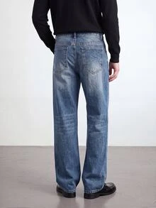 Manfinity Denimwave 男士美式復古水洗牛仔寬鬆寬腿長褲 - 黑色 - 查看 3