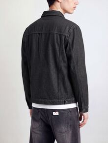 QuarKem Men's American Style Metal Button Design Denim Jacket Black Jacket - Black - View 3