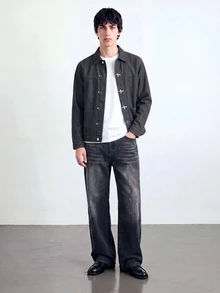 QuarKem Men's American Style Metal Button Design Denim Jacket Black Jacket - Black - View 8