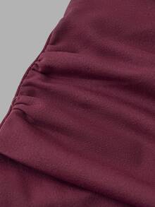 SHEIN Stylish Burgundy Polyester Asymmetrical Hem T-Shirt For Tween Girls,One Shoulder Top,Off - Burgundy - View 3