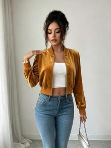 Elenzga Women's Autumn Velvet Comfortable Commute Jacket Coat Casual Party - Gold - View 8