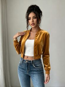 Elenzga Women's Autumn Velvet Comfortable Commute Jacket Coat Casual Party - Gold - View 6