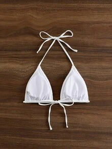 Swim Basics Women's Summer Beach Textured Halter Neck Bikini Top - White - View 3
