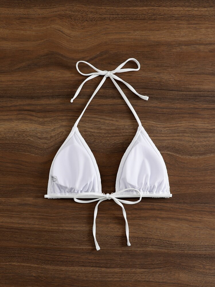 Swim Basics Women's Summer Beach Textured Halter Neck Bikini Top - White - View 2