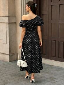 Breezaya Vestido de mujer con cuello asimétrico y estampado de lunares - Multicolor - Ver 2