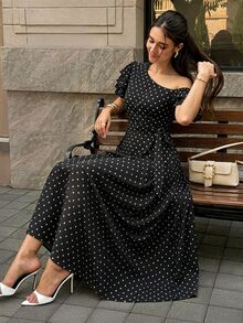 Breezaya Vestido de mujer con cuello asimétrico y estampado de lunares - Multicolor - Ver 8