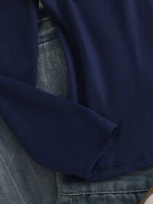1件女童短袖休閒Ins風舒適寬鬆百搭蕾絲飾邊領口鈕扣裝飾T恤 - 藍色 - 查看 7