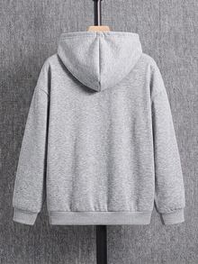 SHEIN 兒童 Bolty 十字玫瑰紋理帥氣龐克復古態度個性化大童男孩休閒衛衣，適合秋冬穿著，亦適用夏季 - 灰色 - 查看 2