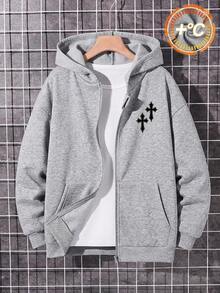 SHEIN 兒童 Bolty 十字玫瑰紋理帥氣龐克復古態度個性化大童男孩休閒衛衣，適合秋冬穿著，亦適用夏季 - 灰色 - 查看 7