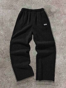SHEIN Casual Everyday Versatile Comfortable Printed Pattern Straight Loose Sweatpants For Teen Boys Black - Black - View 5