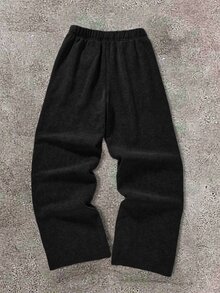 SHEIN Casual Everyday Versatile Comfortable Printed Pattern Straight Loose Sweatpants For Teen Boys Black - Black - View 2