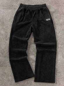 SHEIN Casual Everyday Versatile Comfortable Printed Pattern Straight Loose Sweatpants For Teen Boys Black - Black - View 6