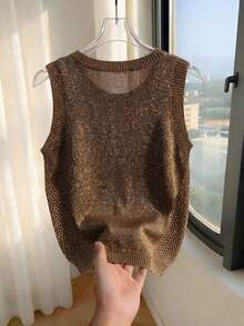 SHEIN Women Knit Tops - Brown - View 2