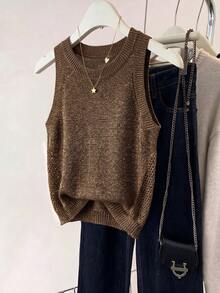 SHEIN Women Knit Tops - Brown - View 7