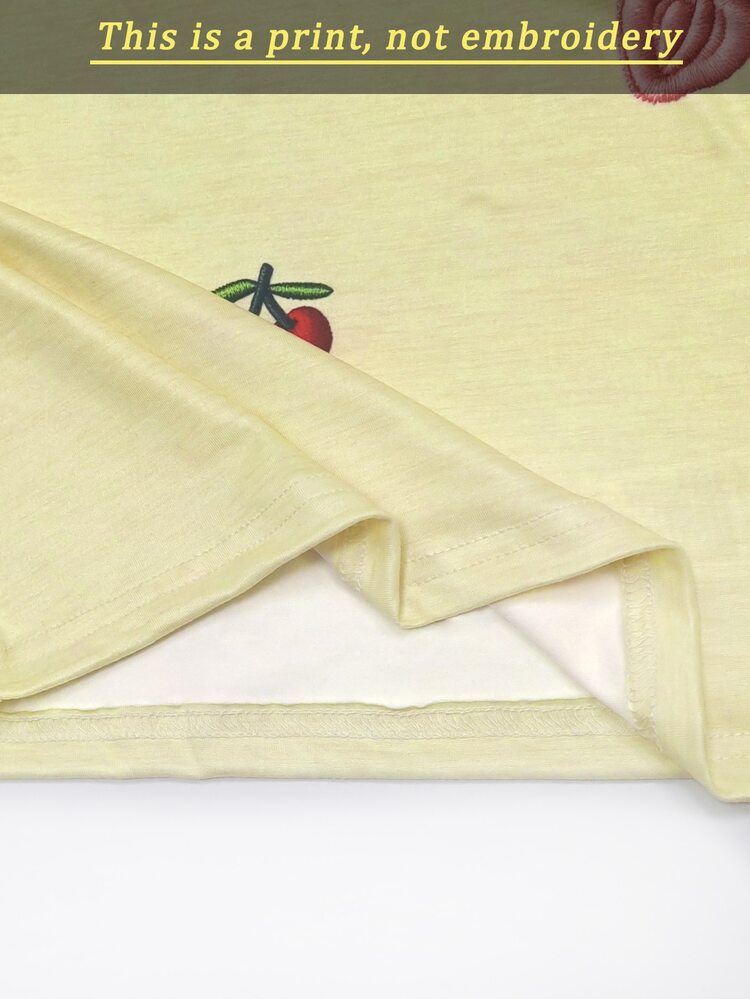 SHEIN New Arrival Bestselling Women Embroidered Fruit Print Loose Casual Contrast Stripe Regular Fitted Tank Top - Light Yellow - View 6
