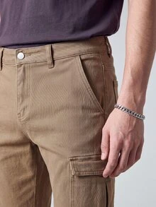 QuarKem Men's Slim Fit Flap Pocket Denim Jeans - Khaki - View 3