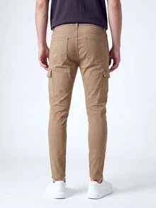 QuarKem Men's Slim Fit Flap Pocket Denim Jeans - Khaki - View 2