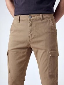 QuarKem Men's Slim Fit Flap Pocket Denim Jeans - Khaki - View 5