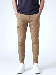 QuarKem Men's Slim Fit Flap Pocket Denim Jeans - Khaki - View 4