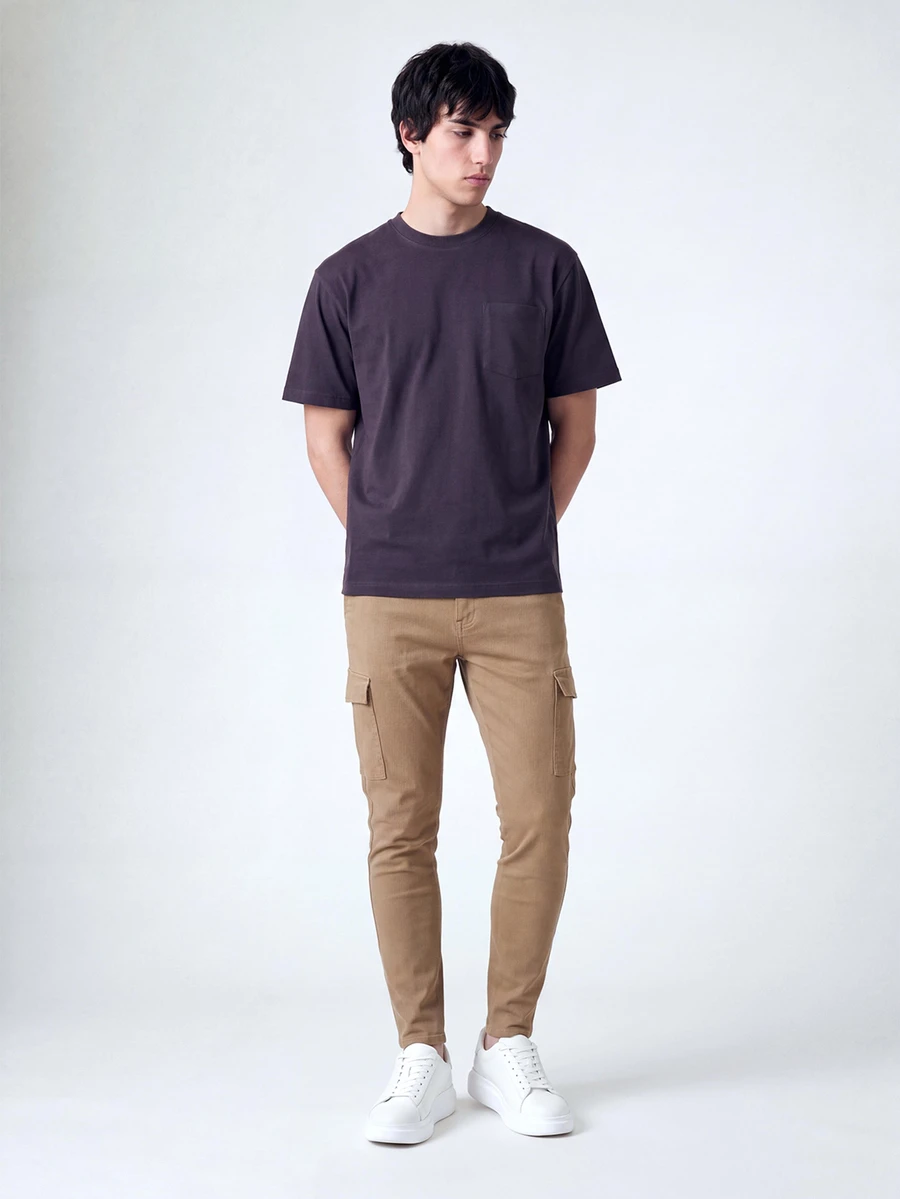 QuarKem Men's Slim Fit Flap Pocket Denim Jeans - Khaki - View 1