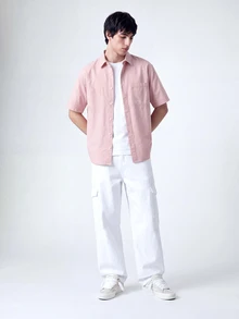 QuarKem Men Casual Solid Flap Pocket Side Cargo Jeans - White - View 5