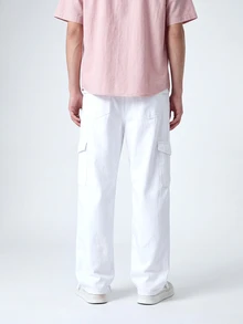 QuarKem Men Casual Solid Flap Pocket Side Cargo Jeans - White - View 2