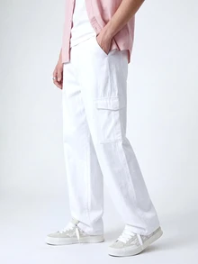 QuarKem Men Casual Solid Flap Pocket Side Cargo Jeans - White - View 4