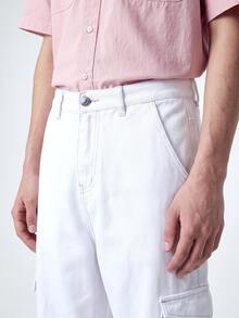 QuarKem Men Casual Solid Flap Pocket Side Cargo Jeans - White - View 6