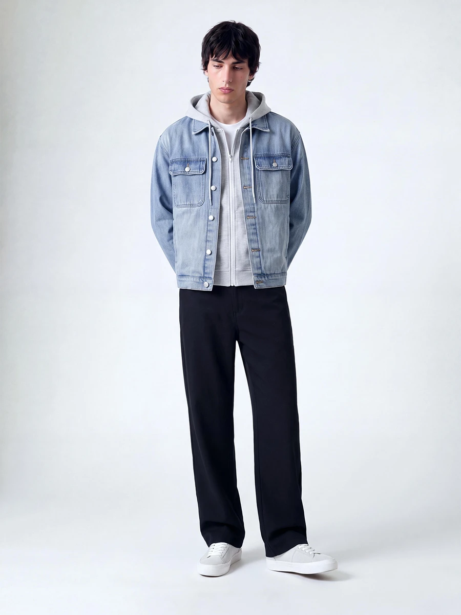 QuarKem 男士斜口袋直筒牛仔裤,垃圾摇滚风 - 黑色 - 查看 1