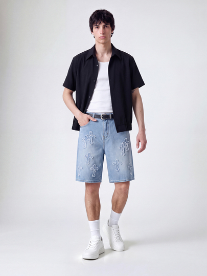 PAVTROS Manfinity Streetrush Men's Washed Distressed Denim Shorts Jorts