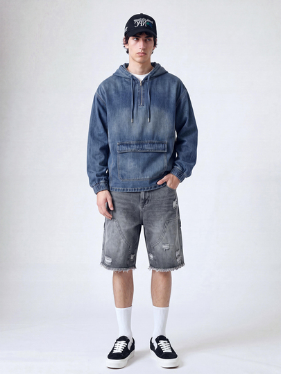 STEELVANCE Men's Long Sleeve Solid Color Simple Daily Fashion Plain Dark Denim Jacket, For Vacation, For Fall