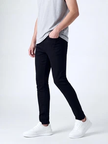 QuarKem Men's Pocket Skinny Casual Denim Solid Color Jeans - Black - View 3