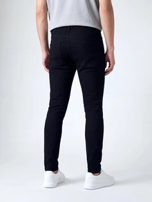 QuarKem Men's Pocket Skinny Casual Denim Solid Color Jeans - Black - View 2