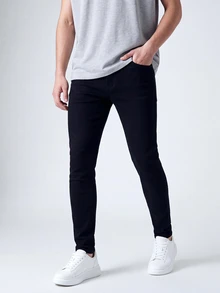QuarKem Men's Pocket Skinny Casual Denim Solid Color Jeans - Black - View 4