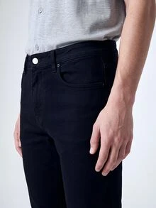 QuarKem Men's Pocket Skinny Casual Denim Solid Color Jeans - Black - View 6