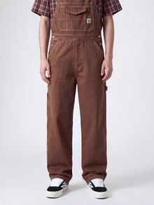 QuarKem Men's Solid Color Patch Pocket Casual All-Match Sleeveless Denim Overalls - Brown - View 5