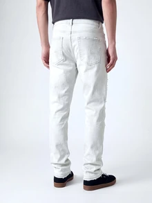 QuarKem Men's Front Button Pocket Ripped Minimalist Casual Pants, Everyday Casual - White - View 2
